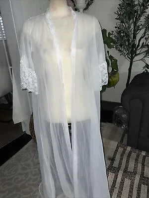 $29 • Buy Vintage Val Mode Very Sheer Chiffon Peignoir M L Long Robe Wide Lace USA
