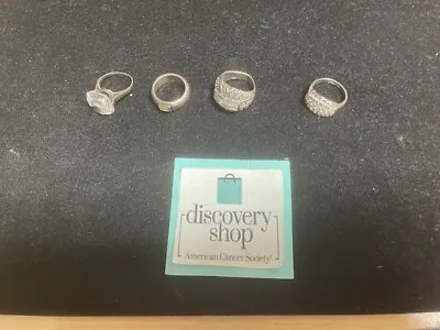 Lot Of 4 Vintage Unbranded 925 Sterling Silver Rings W/ Rhinestones 27.6g DS30 • $65