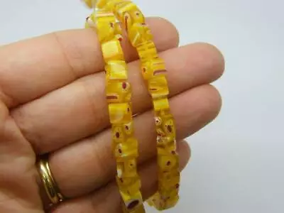 66 Millefiori Beads Square Flower Stripe Yellow 6 X 6mm Glass B278 • £5.47