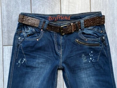 £26.99 • Buy Next Ladie The Boyfriend Slouch Jeans Navy Belted Low Rise Size 12 R W32 L32 Y2K