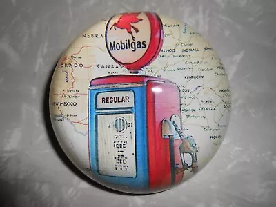 Vintage Mobilgas Mobil Oil Globe Gas Pump Road Map Glass Paperweight.Pegasus.NR! • $29.99