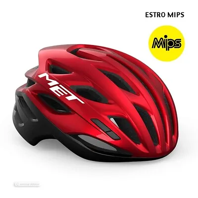 MET ESTRO MIPS Road Cycling Helmet : RED/BLACK METALLIC GLOSSY • $159