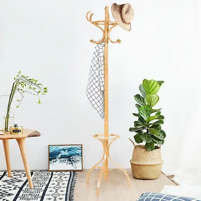 Wooden 360° Rotating Coat & Hat Rack Stand Stable Triangle Base Multifunctional • £52.99