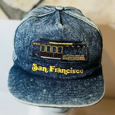 Vintage Acid Wash Distressed Denim San Francisco Trolley Snapback Hat/Cap • $17.95