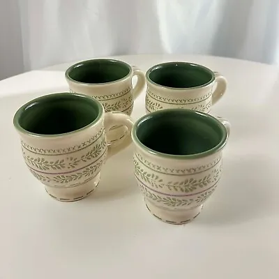Set Of 4 Pfaltzgraff Mugs  Circle Of Kindness  2006 Green & Cream Color Cottage • $9.99