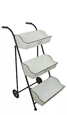 Plant/ Flower Cart Tin & Steel  Metal 3-tier Garden Decor W/Wheels White  • $199.99