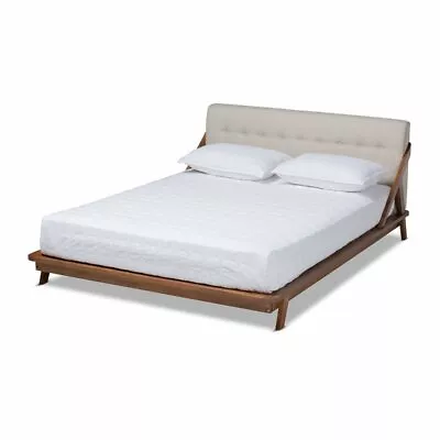 Baxton Studio Sante Mid-Century Wood And Fabric Queen Platform Bed - Light Beige • $401.27