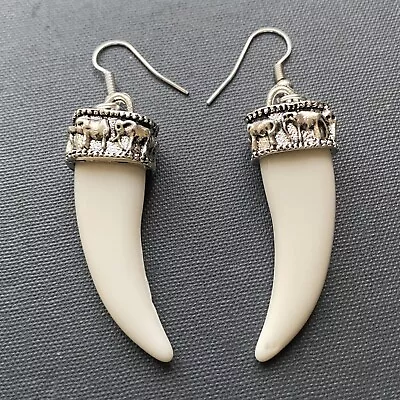 A Pair Of Elephant Tooth Horn Tusk ( 40mm X 15mm )  Charm Earrings Kitsch • £4.99