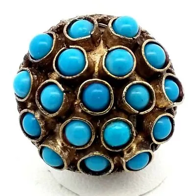 Vintage Moroccan Silver Turquoise Cluster Design Ring Size 8.5 • $39.99