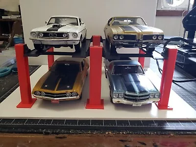 1:18th Scale 4 Post 4 Car Lift For Diorama /Show Case 1/18th Side By Side RED • $29.95