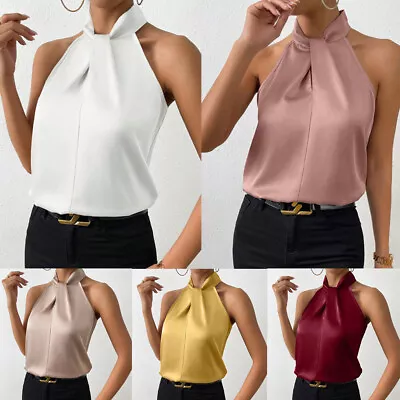 Women Summer Top Halter Neck Tank Tops Ladies Casual Satin Silk Holiday Tee Sexy • £9.11