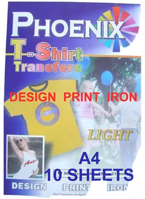 Phoenix Brand IRON ON T Shirt LIGHT Transfer Paper A4 10 Sheets • £10.75