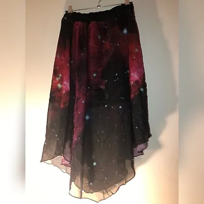 Red Galaxy Starry Star Black Night Sky Tulle Layered Floaty Chiffon Skirt • £14.99