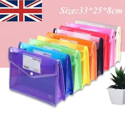 A4 Plastic File Folders Large Capacity Office Document Bag Pouch Envelope Folder • £5.42