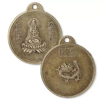 Antique Brass Pewter Quan Yin Buddha Dragon Focal Pendants Drops Beads 2 Pcs • $6.95