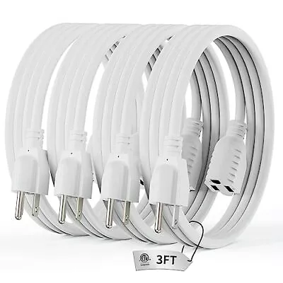 3 Ft Extension Cord White 4pack Short Power Cord Indoor/outdoor 16 Gauge 3 Prong • $21.53