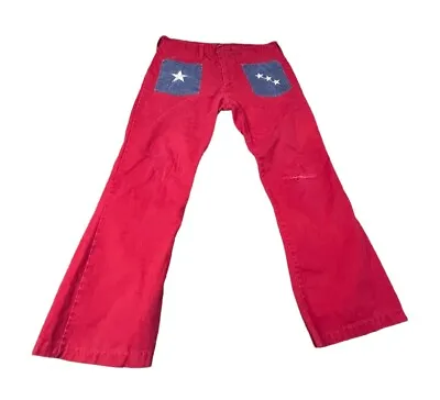 Vintage Men’s Red Pants With Blue Pockets Embroidered Stars Size 37”x30” • $25.60