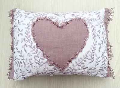Next Heart Rectangle Cushion Pink Mauve Purple Pastel Vine White Tassels • £8.97