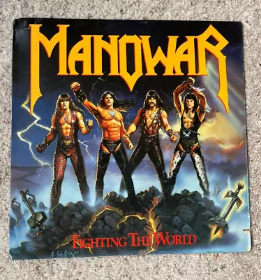 Manowar ~Orig 1987 1st Press USA~ Masterdisk Fighting The World Vinyl LP  VG+/EX • $46.89