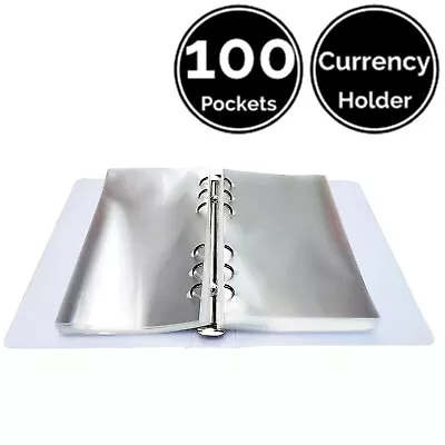 100 Pockets 6.7  X 4.2  INCH Paper Money Bill Currency Holder Album Book W/ Case • $12.95