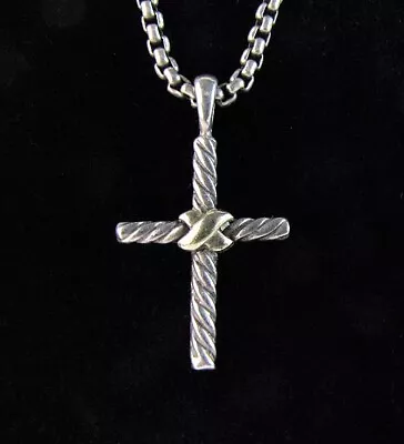 David Yurman Petite X Cross Pendant Necklace Sterling Silver 14K Gold 16in Chain • $247