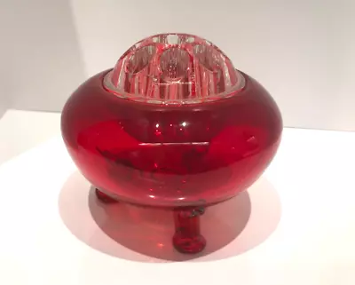VTG Viking Glass MCM Red Footed Flower Frog Bowl Vase Centerpiece READ • $45