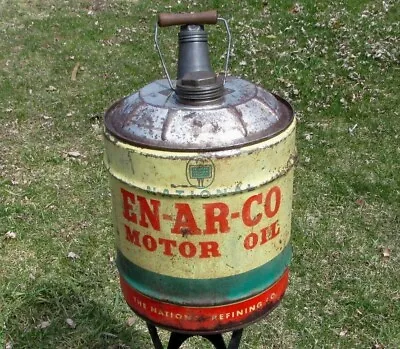 Big Vtg En-ar-co Boy With Sign 5 Gal Empty 10w Motor Oil Pail Tin Can • $24.50