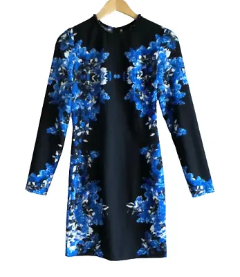 $5 • Buy ASOS Sz 8 / US 4 EUR 36 Black Blue Beaded Floral Long Sleeve Party Shift Dress 