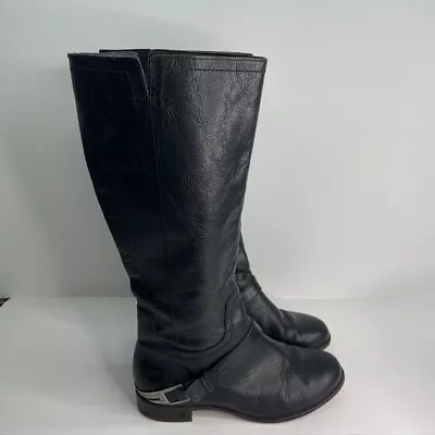 Ugg Womens Boots Sz 7 Channing II Black Leather Harness Knee High Riding Shoes • $49.99