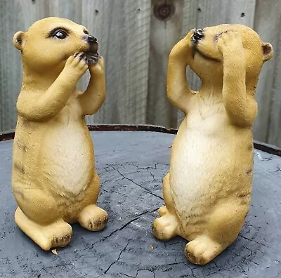 Meerkat Twins Hear Speak No Evil Ornament Statue Figurine Garden Décor 12 Cm • $34.99