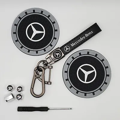 Mercedes -Leather Lanyard Keychain Cup Coasters And Tire Valve Caps Bundle • $17.95