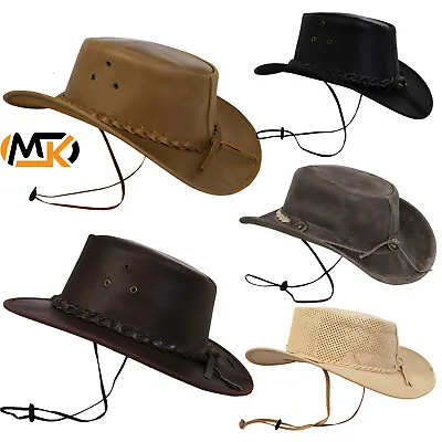 £12.99 • Buy Leather Cowboy Hat Australian Western Outback Style Holidays Party Chinstrap Hat