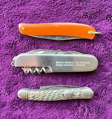 Vintage Lot Of 3 Knives 1 Multi Blade Advertisement Folding Pocket Knives • $17.77