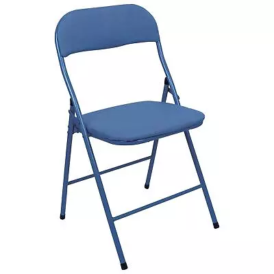 1x Blue Fabric Padded Metal Folding Chair Foldable Office Dining Chairs • £18