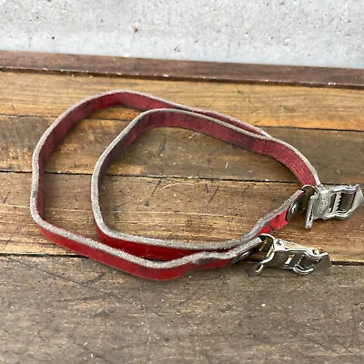 Vintage Alfredo Binda Leather Toe Clip Straps Red Pair Italian Eroica 60s 70s • $71.99