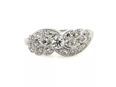 Art Deco Diamond Ring .75ct OEC/Single Cuts Vine Motif Original 1930's Platinum • $1385