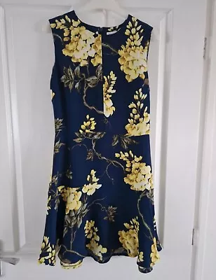 Ladies Warehouse Navy & Yellow Floral Dress Size 10 Excellent Condition • £9.50