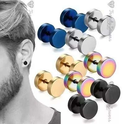 Men Women Kids Screw Stud Earrings Steel Cheater Fake Gauges Ear Plugs PAIR • £3.99