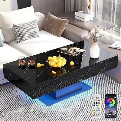 43  LED High Gloss Marbling Print  Smart Gaming Tea Table With 2 Sliding Drawers • $160.54