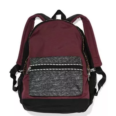 Victoria's Secret VS PINK Campus Backpack Maroon Gray Colorblock Leopard NIP • $99.99