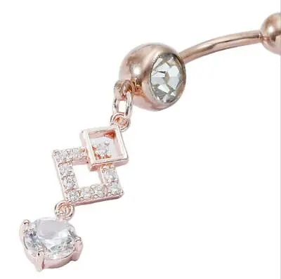 New Dangle Belly Bar Surgical Steel Crystal Gem Navel Bar Button Ring Belly Bars • £4.19