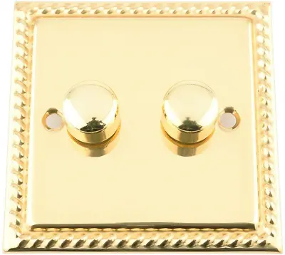 £17.62 • Buy Light Dimmer Switch 2 Gang - Push On/Off 400W - Polished Brass - Georgian - 2 2