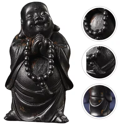 Wooden Laughing Buddha Figurine For Wealth And Health - Mini Zen Garden Ornament • £13.49