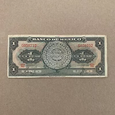 MEXICO 1 Peso BANKNOTE 1958 AZTEC CALENDAR Mexican Currency Paper Money Billetes • $9.95