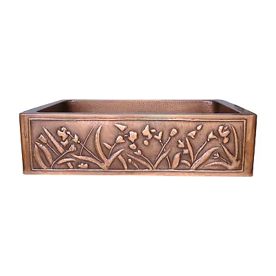 Single Bowl Flower Front Apron Copper Kitchen Sink - 16 Gauge Pure Copper Sink • £799