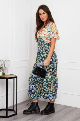 £27.99 • Buy GIRL IN MIND LEVI Angel Sleeve Split Leg MIDI Floral Dress Size 10 BNWT £40 -