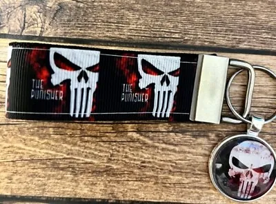 Key Fob Chain Holder Strap Mini 3  Punisher Skull Red Face RTS • $8.99