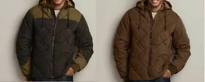 NWT Eddie Bauer Men's Skyliner Waxed Jacket Hooded Dark Pecan / Dark Olive $199 • $140.25