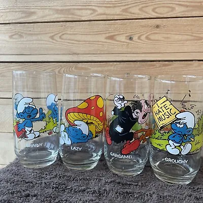 Vintage Smurf Drinking Glasses 1982/1983 Lot Of 4 Excellent Condition Peyo Glass • $40