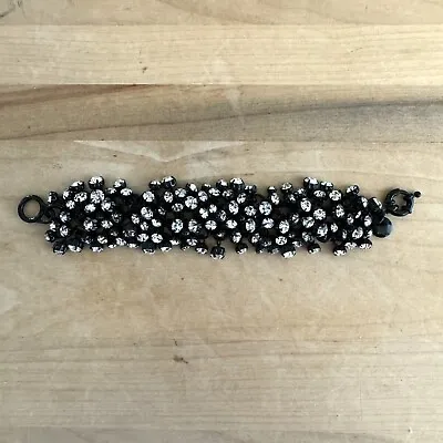 J. CREW Onyx Black Metal Bracelet With Lots Of Rhinestones - SPARKLING! • $12.99